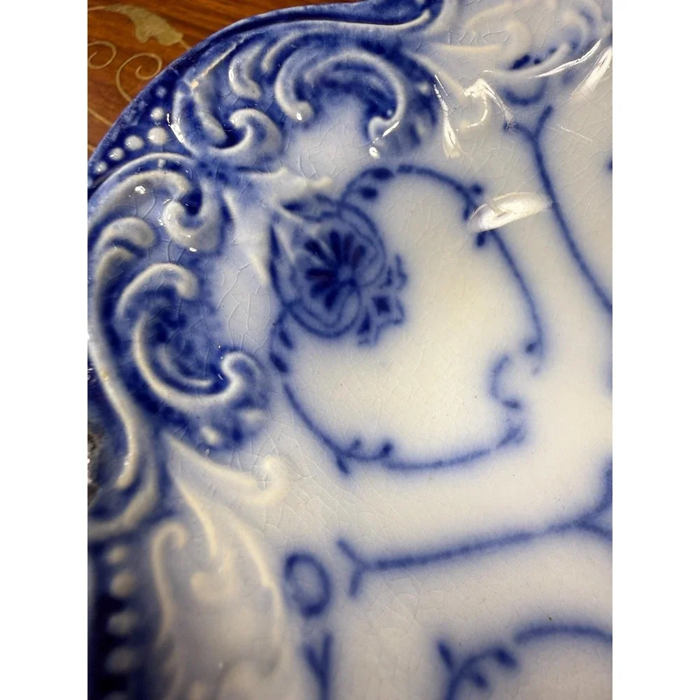 Antique W.H. Grindley Beaufort Flow Blue Dish •‎ Oval Vanity Tray